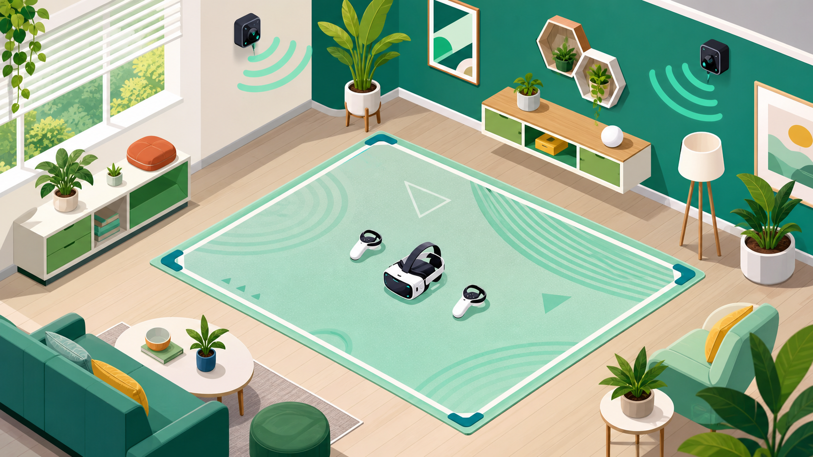 理想のPCVRネットワーク構成図。PCを有線LANで接続し、VR専用の5GHzアクセスポイントをヘッドセットと同じ部屋に置く構成